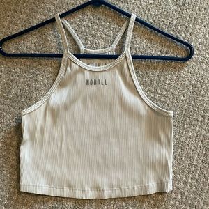 Nobull Ribbed halter crop tank in light blue, medium
